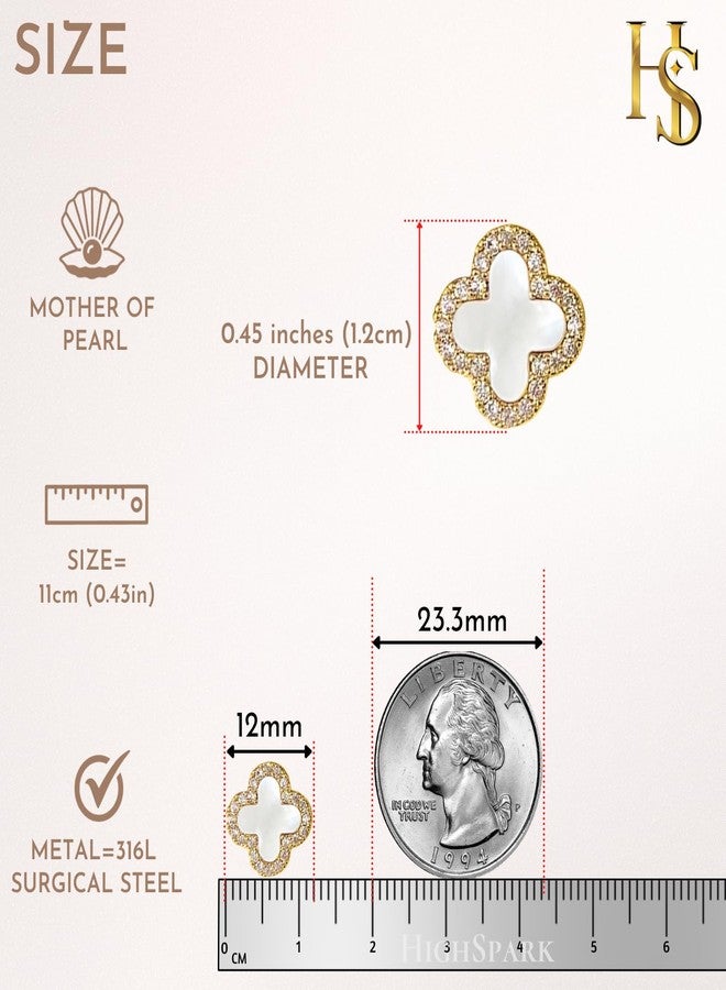 HighSpark Clover Earrings for Women | Hypoallergenic Studded Clover Stud Earrings | Lovely Gift - Studded White - Image 2